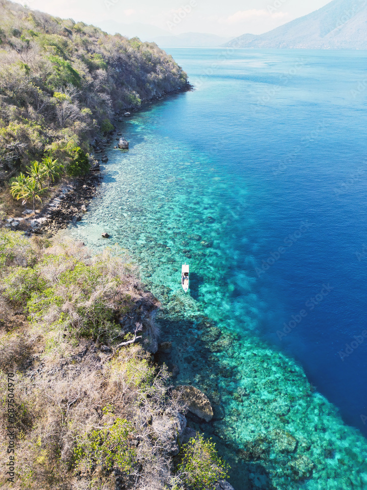Indonesia Alor - Drone view Ternate Island coast line