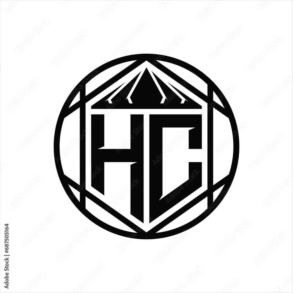 HC Letter Logo monogram hexagon slice crown sharp shield shape isolated circle abstract style design HC Letter Logo monogram hexagon slice crown sharp shield shape isolated circle abstract style design