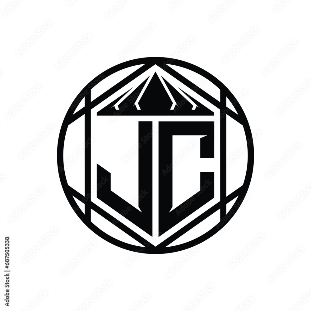 JC Letter Logo monogram hexagon slice crown sharp shield shape isolated circle abstract style design JC Letter Logo monogram hexagon slice crown sharp shield shape isolated circle abstract style design