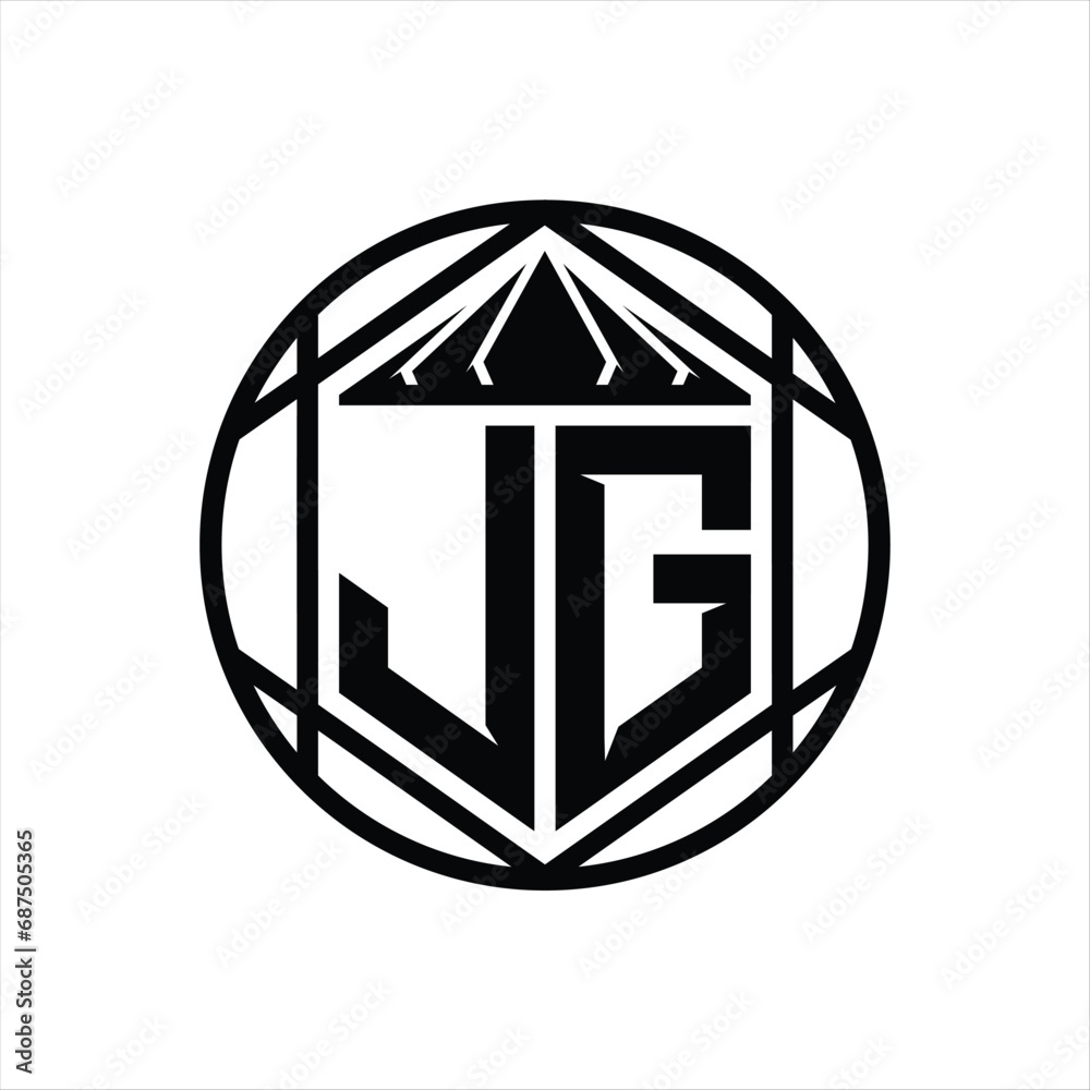 JG Letter Logo monogram hexagon slice crown sharp shield shape isolated circle abstract style design JG Letter Logo monogram hexagon slice crown sharp shield shape isolated circle abstract style design