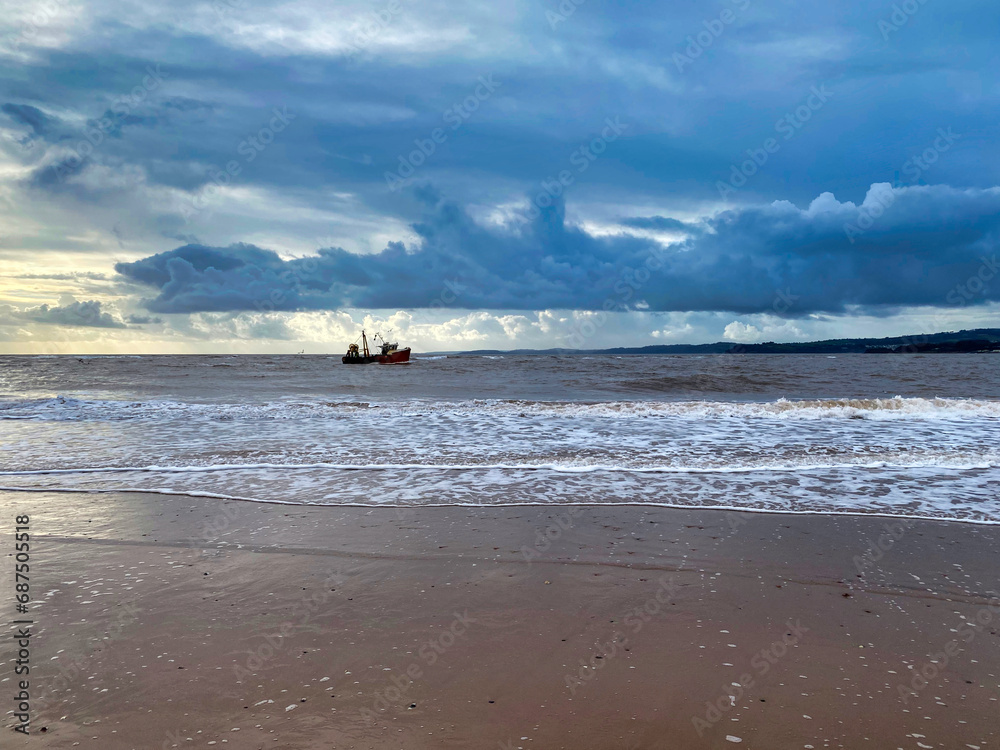 Fishing boat at Exmouth beach in East Devon