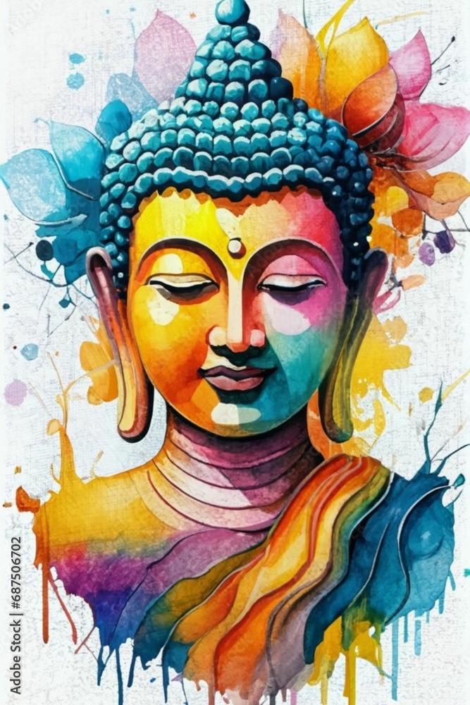 Fototapeta premium Buddha with Flowers and Leaves - Colorful Digital Art