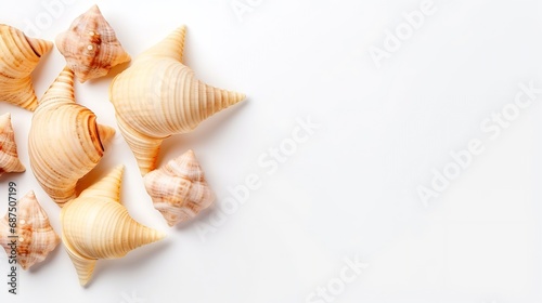 Conch seashells isolated on white background. summer marine decoration. flat lay, top view, copy space : Generative AI