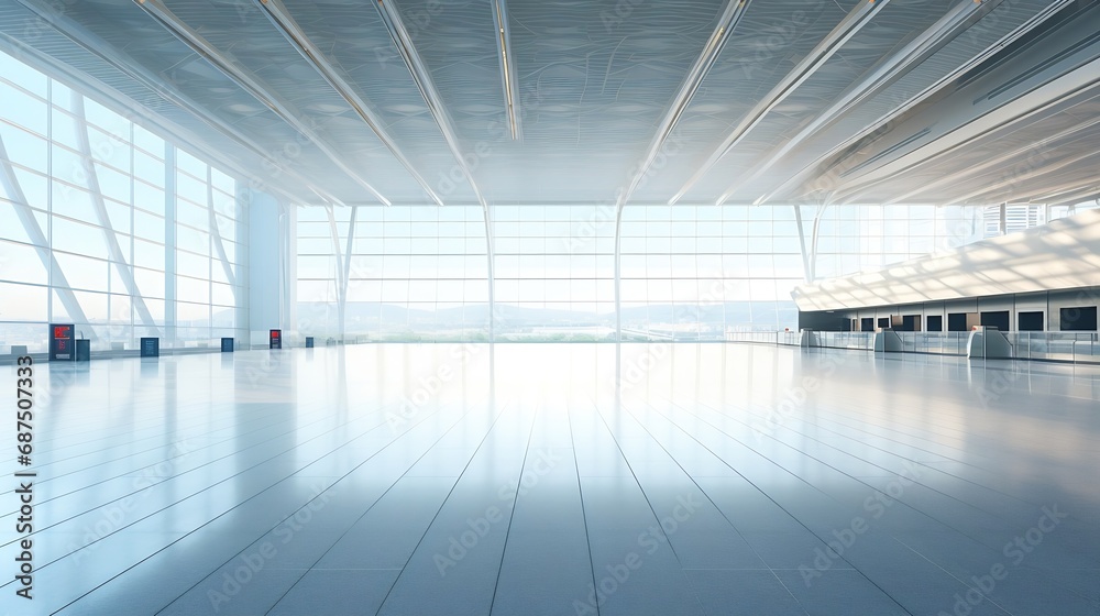Empty square floor and airport building scene : Generative AI Empty square floor and airport building scene : Generative AI