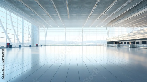 Empty square floor and airport building scene   Generative AI