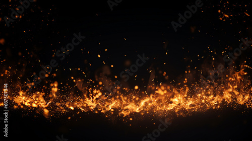 Mesmerizing Fire Embers Border: Dynamic Sparkler Burning in Vibrant Fiery Motion over Black Background - Abstract Celebration Concept for Festive Events and Atmospheric Designs.