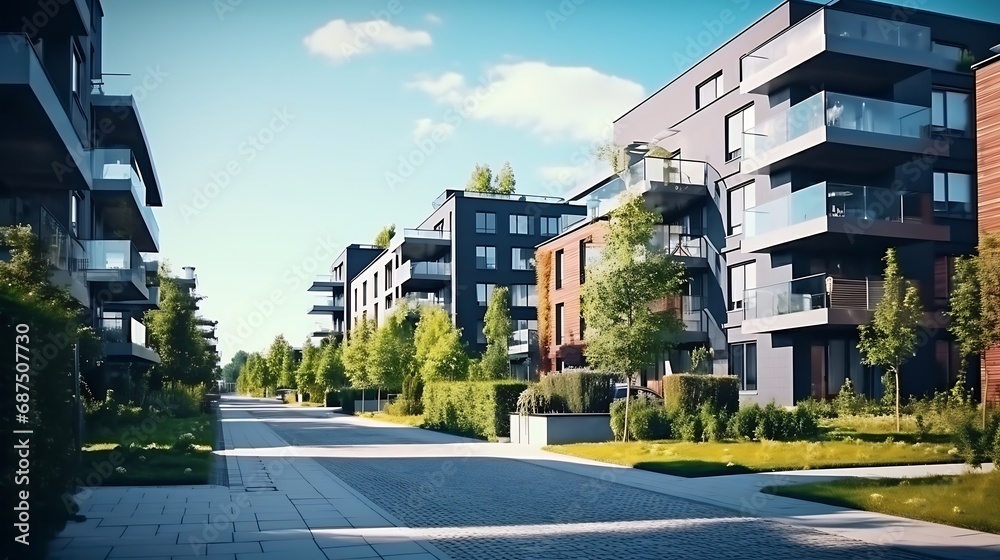 New apartment buildings. Residential area with modern apartment buildings : Generative AI