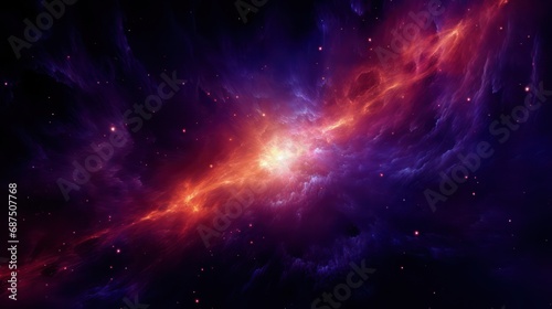 Bright orange nebula light in outer space on night sky wallpaper background