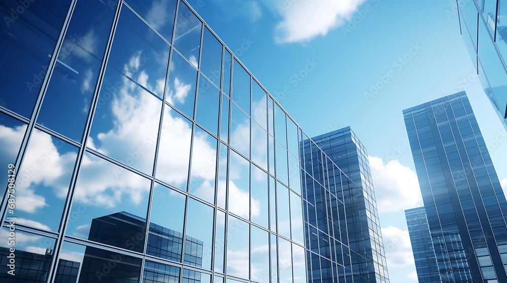 glass buildings with cloudy blue sky background : Generative AI