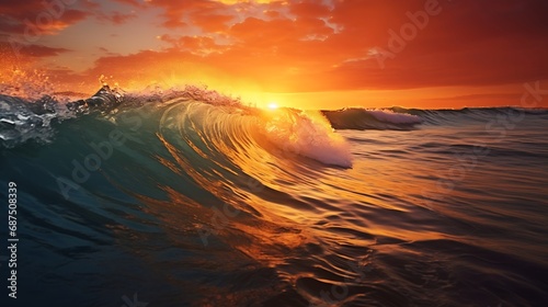 Beautiful sea wave and sky at sunset : Generative AI