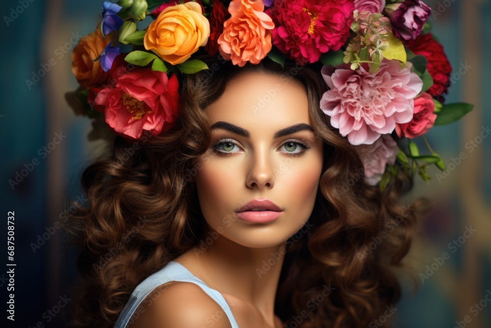 woman, beauty, flower, hair, fashion, face, flowers, spring, model, makeup, pink, make-up, people, person, skin, glamour, sensuality, lady, hairstyle, care, lips, red, elegance, head, studio