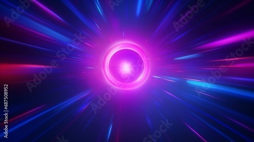 Neon blur glow. Color light overlay. Disco illumination. Defocused blue pink green ultraviolet radiance soft texture on dark abstract empty space background. : Generative AI