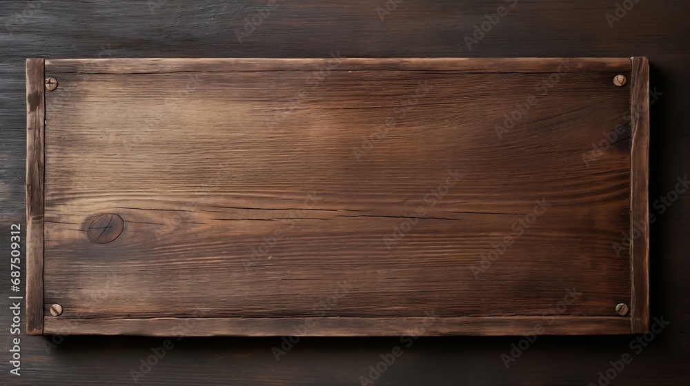 Wooden nameplate or sign board screwed on wall background. Front view of name plate : Generative AI