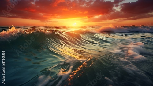 sunset colors on ocean horizon, motion blur : Generative AI