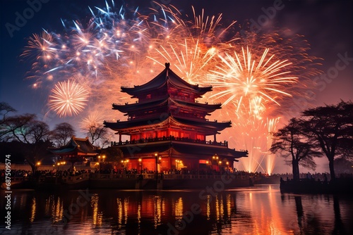 Firework display in China celebrated on New Year Day