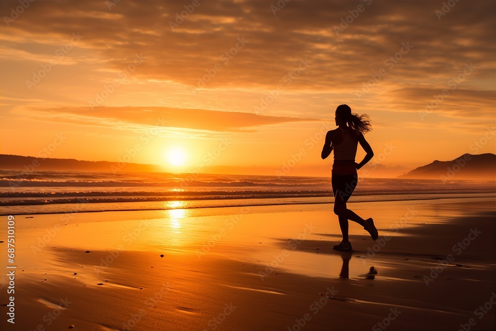 a woman running exercise on the beach at sunrise