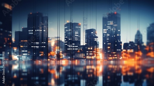 Night blurred bokeh light city office building, abstract background : Generative AI © Generative AI