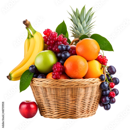 Fresh Fruits in a Basket Isolated on Transparent Background