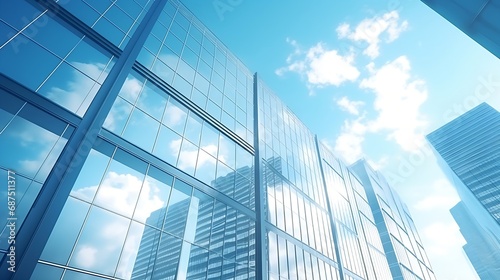 Windows of Skyscraper Business Office with blue sky  Corporate building in city.   Generative AI