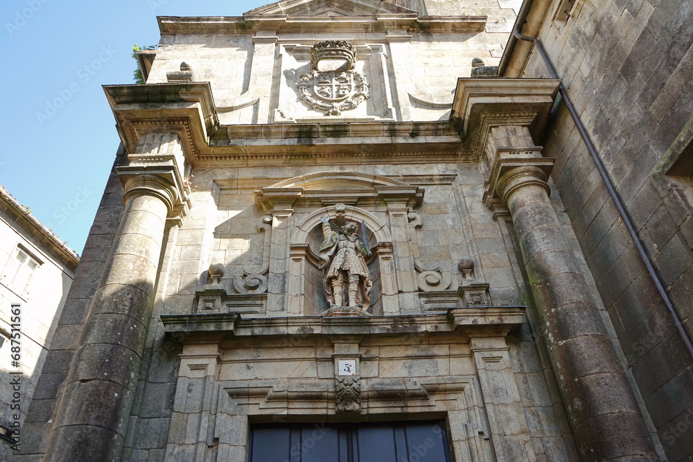 Facade of the Church of 'San Paio de Antealtares' in the 'Praza da Quintana de Vivos', in the historic center of the city of Santiago de Compostela Santiago de Compostela, Galicia, Spain 10092023