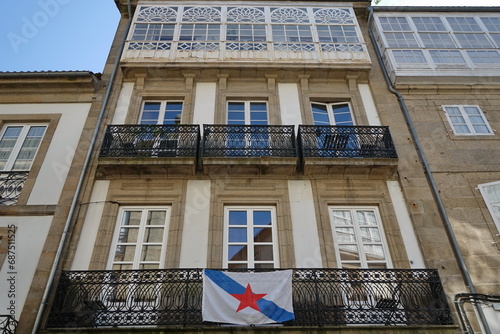 Residential building of traditional architecture in the old town of the city of Santiago de Compostela Santiago de Compostela, Galicia, Spain 10092023