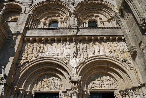 Romanesque facade of the Platerías of the Cathedral of Santiago de Compostela Santiago de Compostela, Galicia, Spain 10092023
