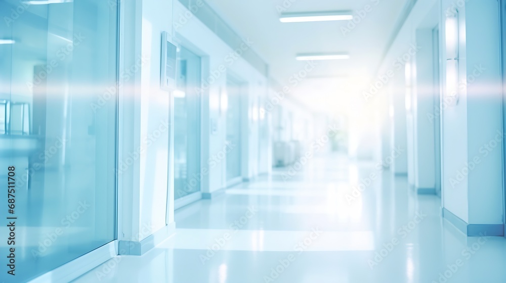 Abstract blur luxury hospital corridor. Blur clinic interior background with defocused effect. Healthcare and medical concept : Generative AI Abstract blur luxury hospital corridor. Blur clinic interior background with defocused effect. Healthcare and medical concept : Generative AI