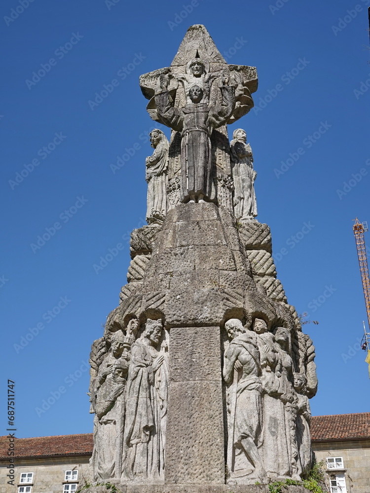 Monument to Saint Francis of Assisi in the old town of the city of Santiago de Compostela Santiago de Compostela, Galicia, Spain 10092023 Monument to Saint Francis of Assisi in the old town of the city of Santiago de Compostela Santiago de Compostela, Galicia, Spain 10092023