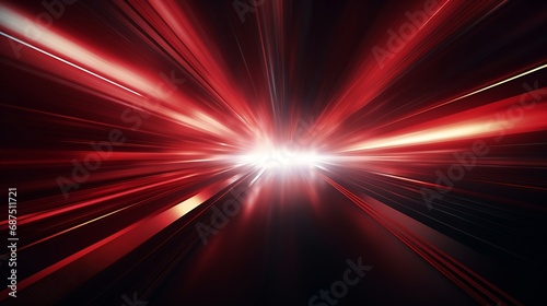 Abstract background with diffused tracks of bright red and white rays against dark blurred surface : Generative AI
