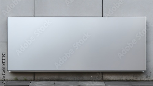 Blank silver glass signboard on textured wall mockup. Empty wal mounted signplate mock up. Clear outdoor plexiglass signage for hotel or store info mokcup template. : Generative AI photo