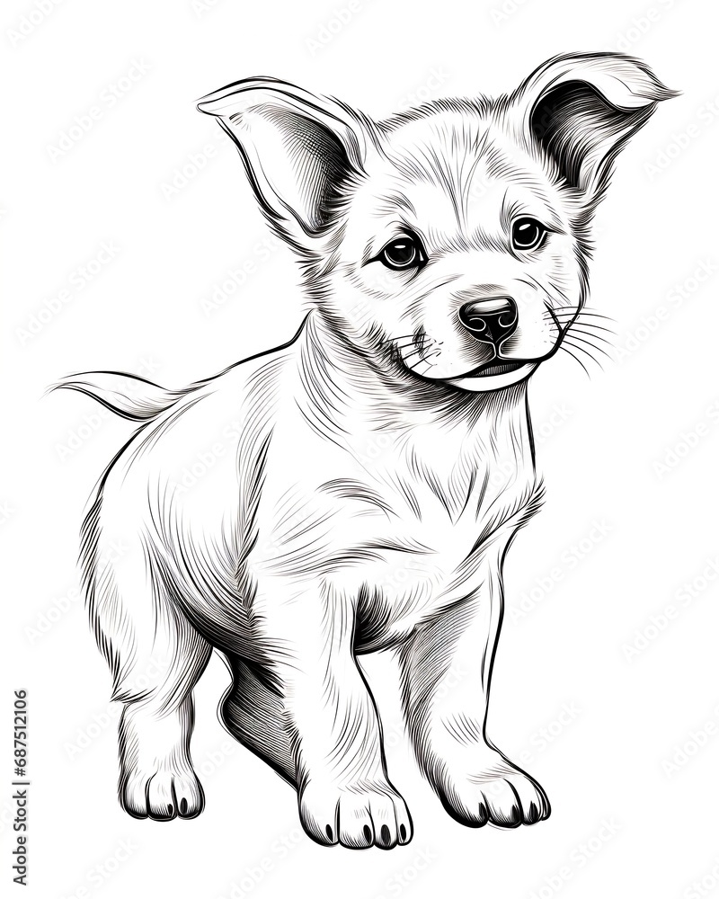 Dog, puppy hand drawn line style vector illustration isolated on white background : Generative AI