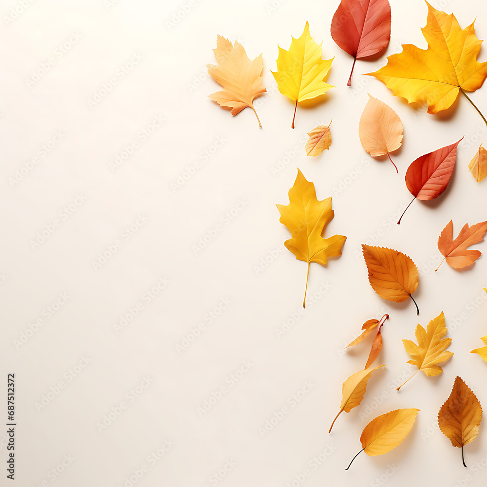 Autumn background fallen colorful leaves, AI generated