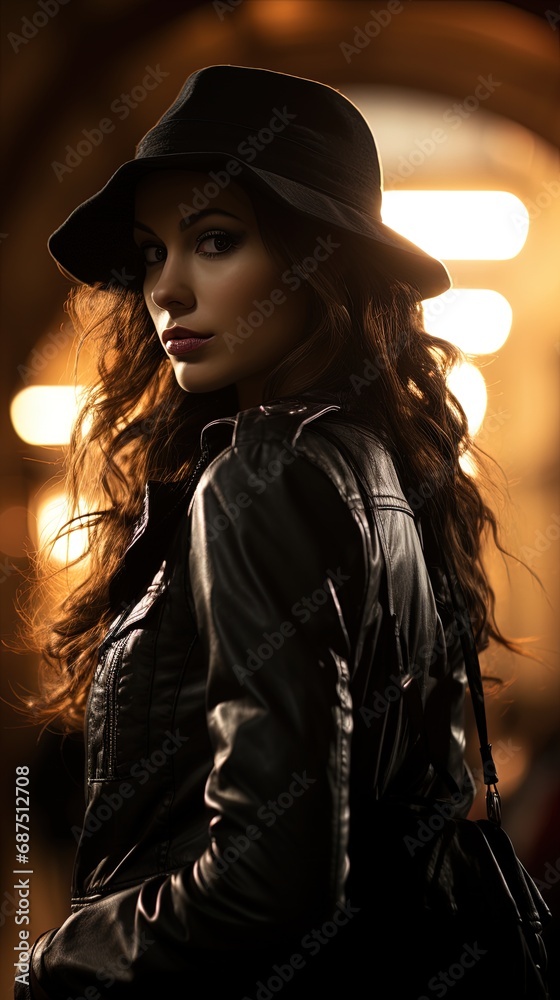 Mysterious young woman with brown hair and mysterious light Mysterious young woman with brown hair and mysterious light