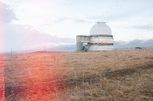 Part of Assy-Turgen observatory located on top of Assy plateau at sunset  Republic of Kazakhstan  Almaty region