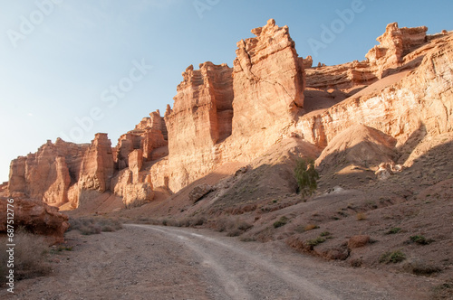 Part of Charyn canyon located in the Republic of Kazakhstan called the Valley of castles seen in the evening light