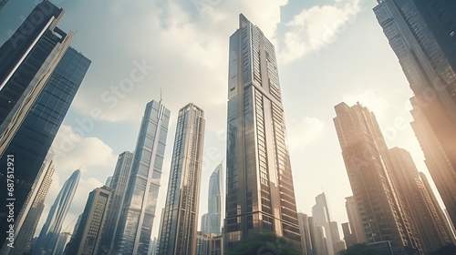 low angle view of skyscrapers in Shenzhen China.   Generative AI