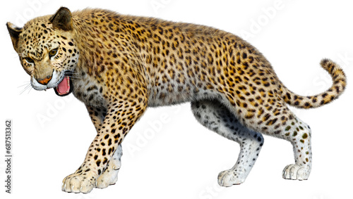 3D Rendering Big Cat Leopard on White