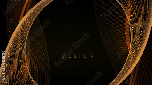 Golden wavy pattern with the effect of small tinsel on a black background.