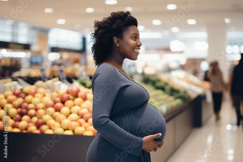 Femme enceinte dans un magasin d'alimentation photo