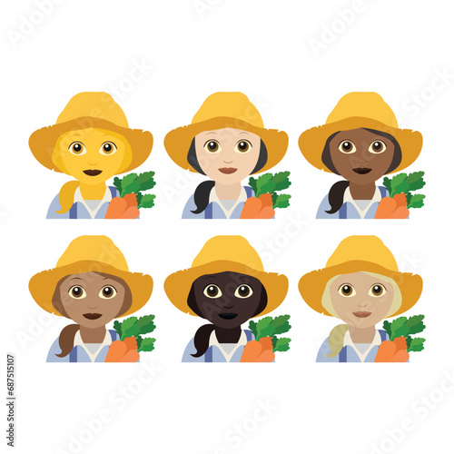 Woman Farmer emoji vector carrots 