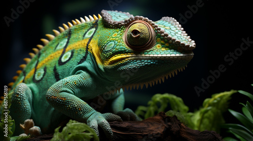 Chameleon spiral tail on black background. generative ai © Witri