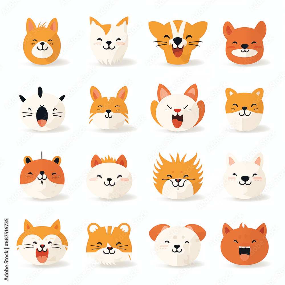 Crisp Facial Details: Minimalist and Abstract Animal World Icons