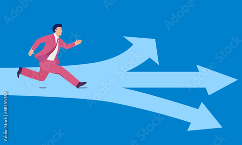 Vector business illustration of man choosing direction forward