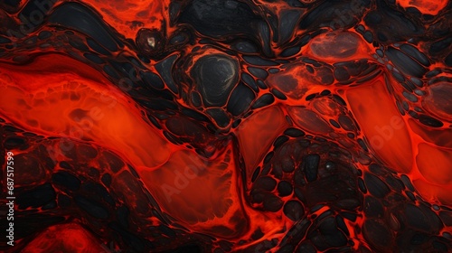 An epoxy wall texture resembling molten lava, with vibrant reds and blacks meeting in intricate patterns.