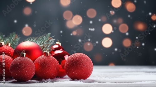 Festive Winter Holidays: Christmas and New Year Concept with Balls on Snowy Fir Branches