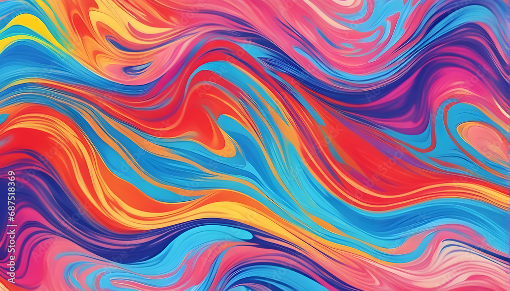 Abstract marbled acrylic paint ink painted waves painting texture colorful background banner - Bold colors, rainbow color swirls wave