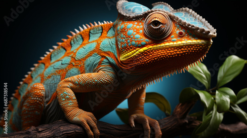 chameleon isolated on large black background. generative ai