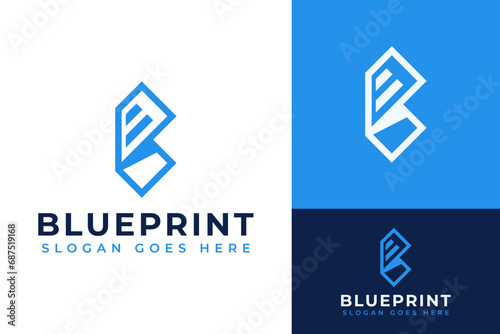 Creative Initial B Paper Blueprint Plan Architecture Logo Design Branding Template