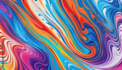 Abstract marbled acrylic paint ink painted waves painting texture colorful background banner - Bold colors, rainbow color swirls wave