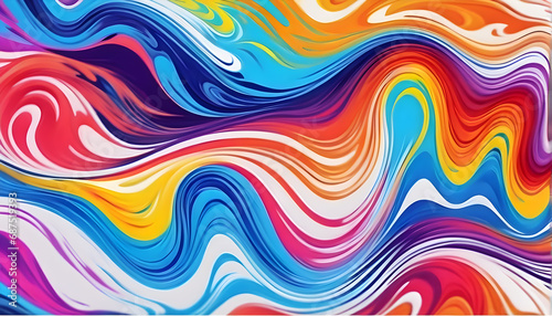 Abstract marbled acrylic paint ink painted waves painting texture colorful background banner - Bold colors  rainbow color swirls wave